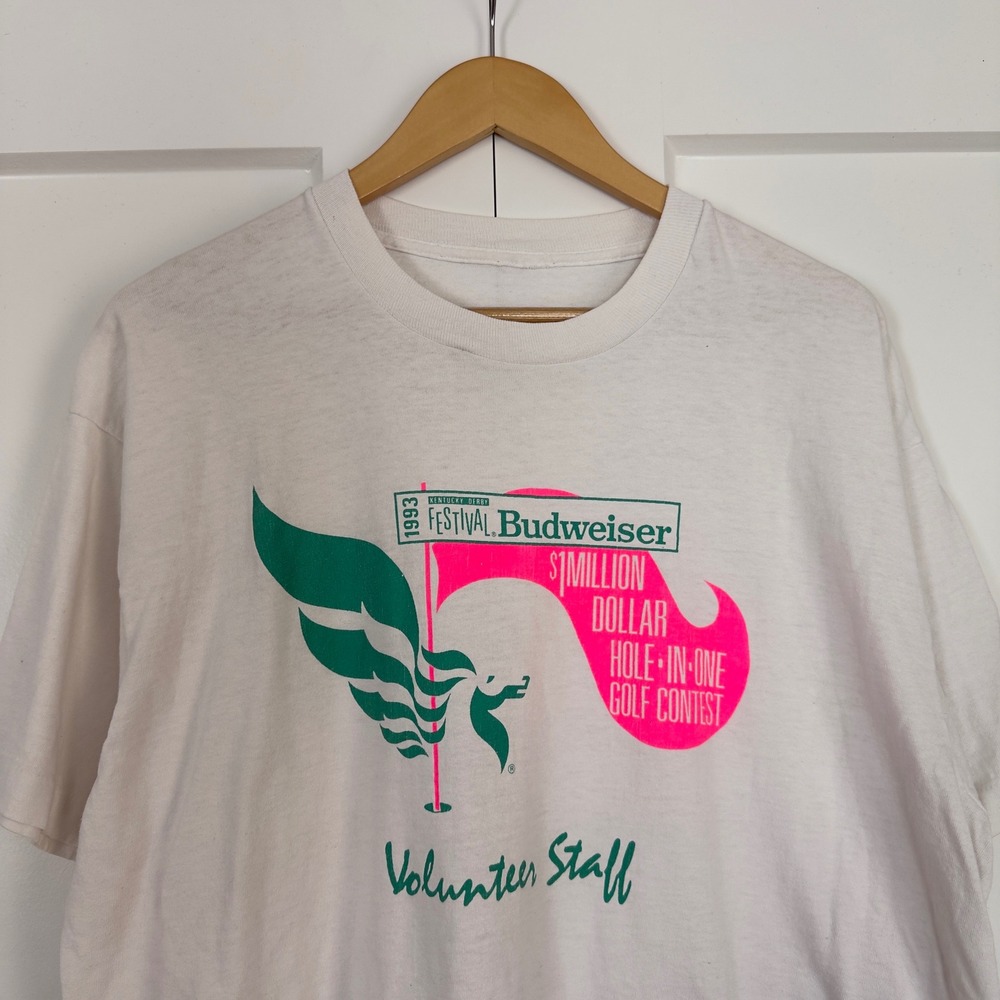 Mens Budweiser Beer T-Shirt XL 1993 Kentucky Derby Festival Golf Volunteer Staff